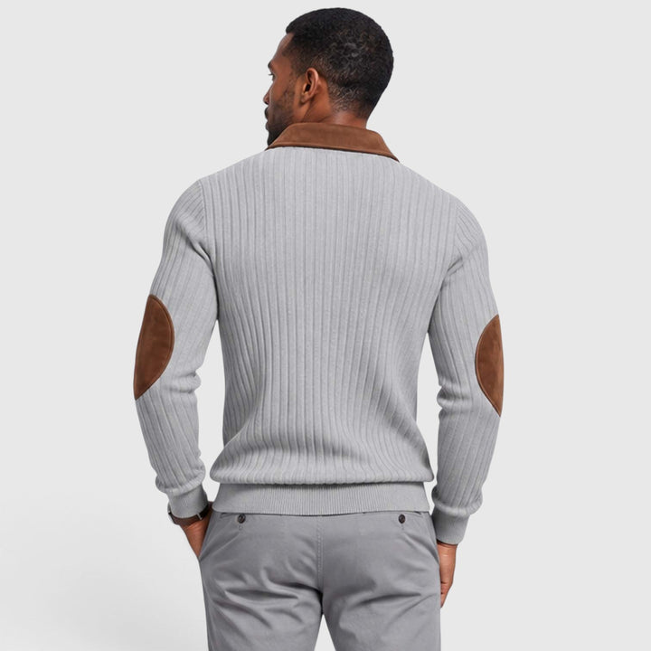 Men's Classic Jacquard Knit Quarter-Zip Pullover with Contrast Collar