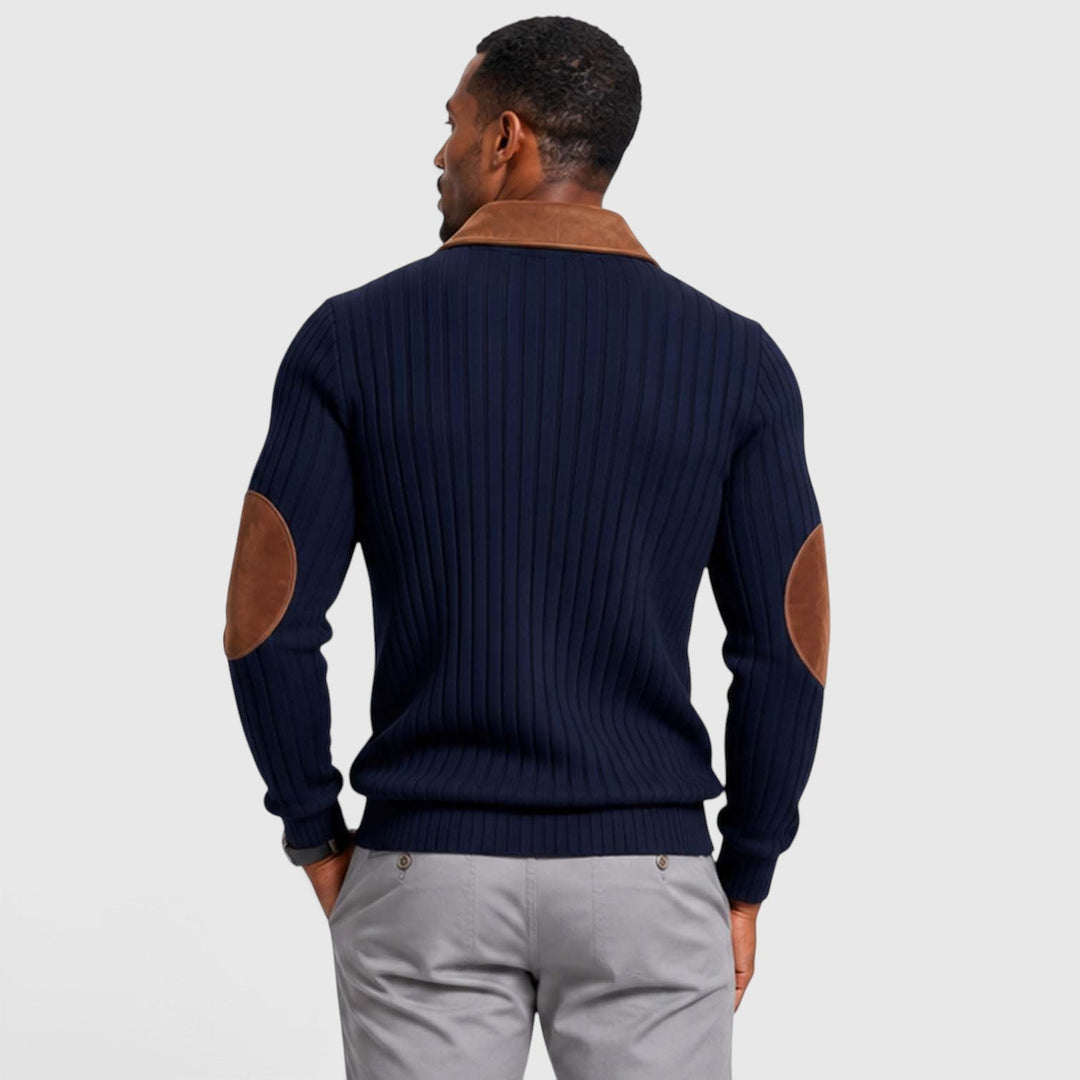 Men's Classic Jacquard Knit Quarter-Zip Pullover with Contrast Collar