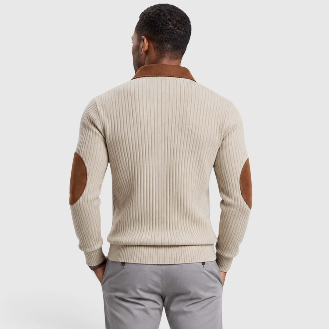 Men's Classic Jacquard Knit Quarter-Zip Pullover with Contrast Collar