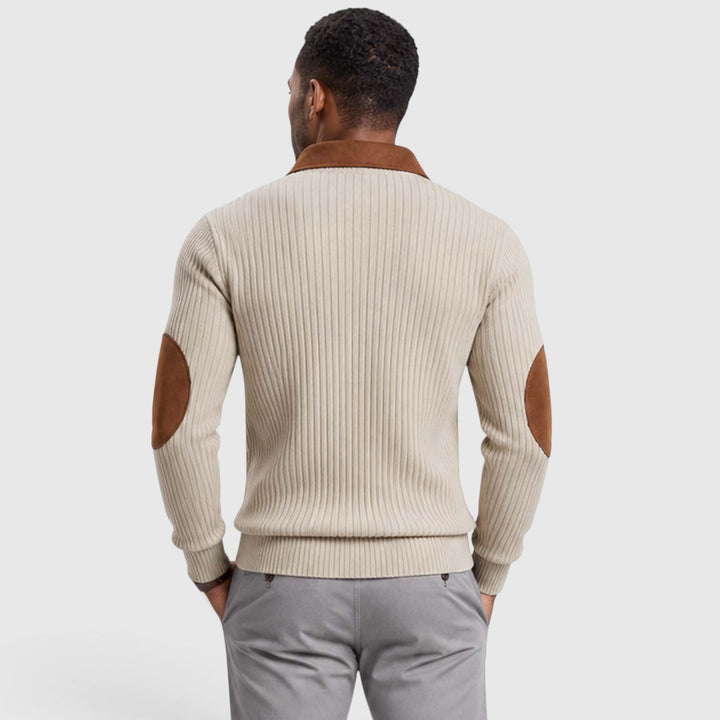 Men's Classic Jacquard Knit Quarter-Zip Pullover with Contrast Collar