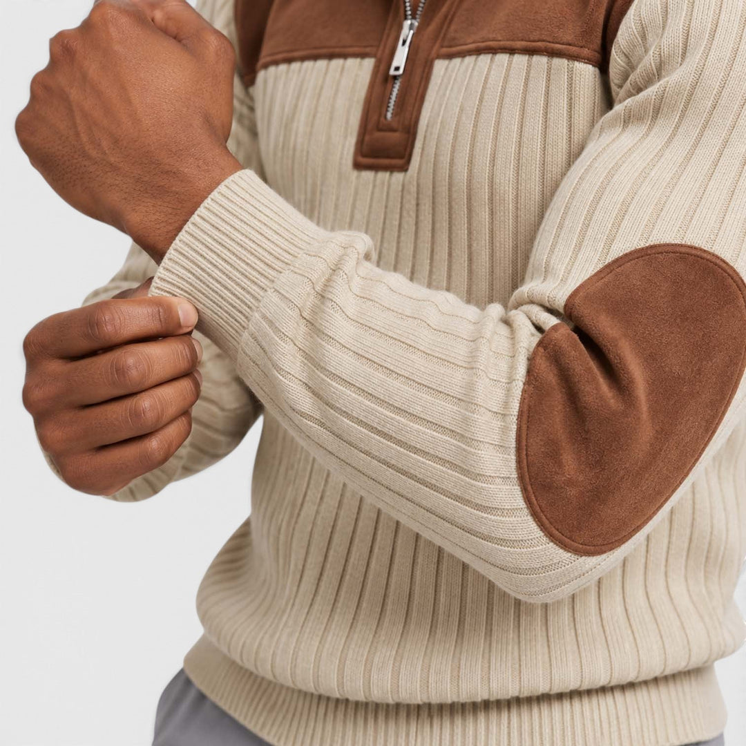 Men's Classic Jacquard Knit Quarter-Zip Pullover with Contrast Collar