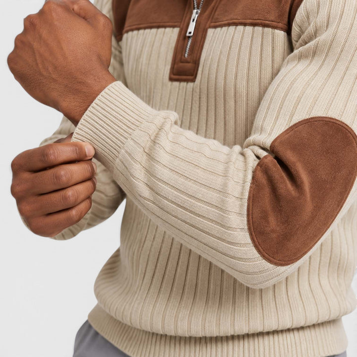 Men's Classic Jacquard Knit Quarter-Zip Pullover with Contrast Collar