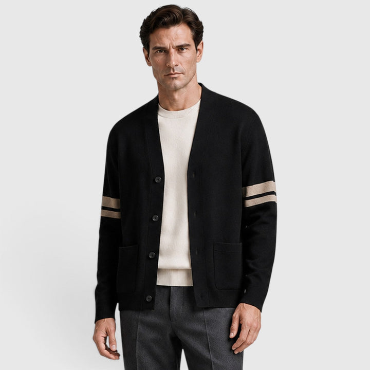 Men's Casual Knitted Stripe Detail Cardigan with Button Front