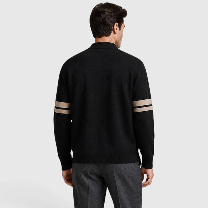 Men's Casual Knitted Stripe Detail Cardigan with Button Front