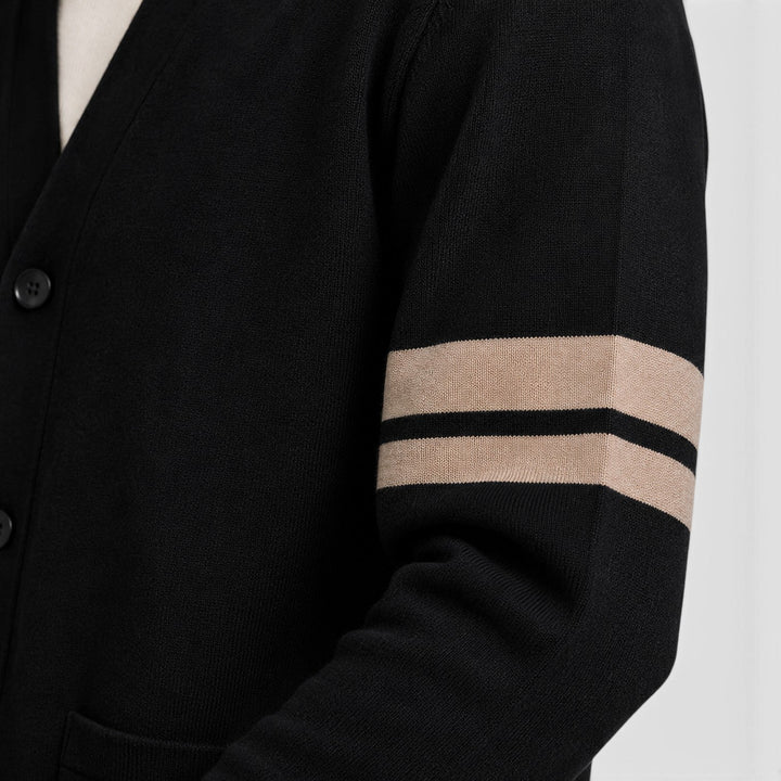 Men's Casual Knitted Stripe Detail Cardigan with Button Front