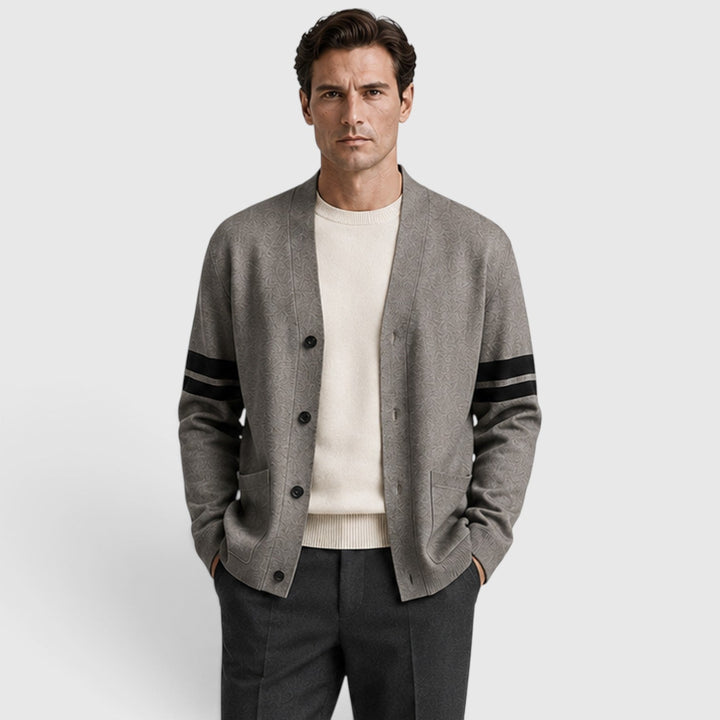 Men's Casual Knitted Stripe Detail Cardigan with Button Front