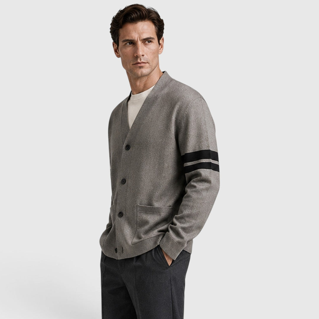Men's Casual Knitted Stripe Detail Cardigan with Button Front