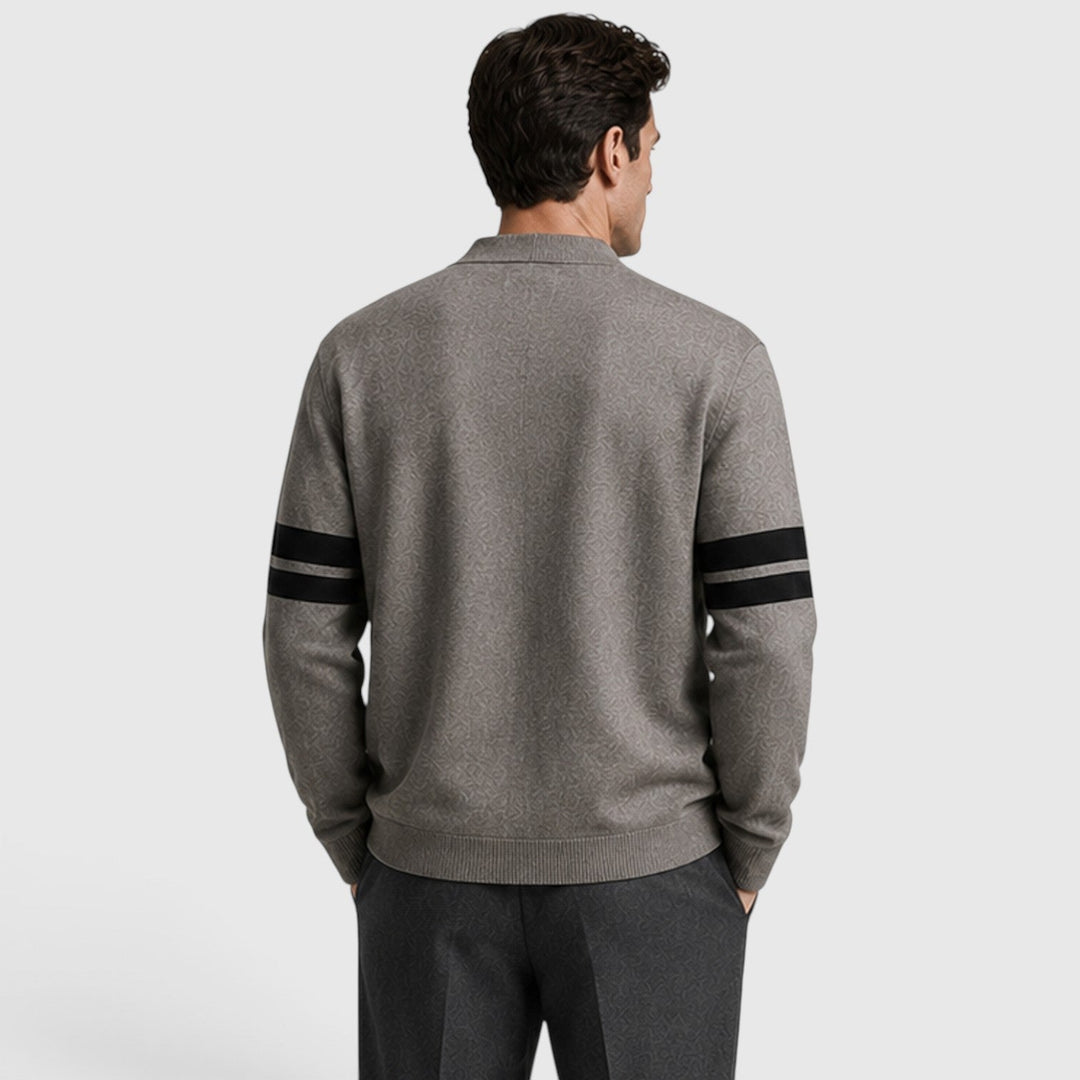 Men's Casual Knitted Stripe Detail Cardigan with Button Front