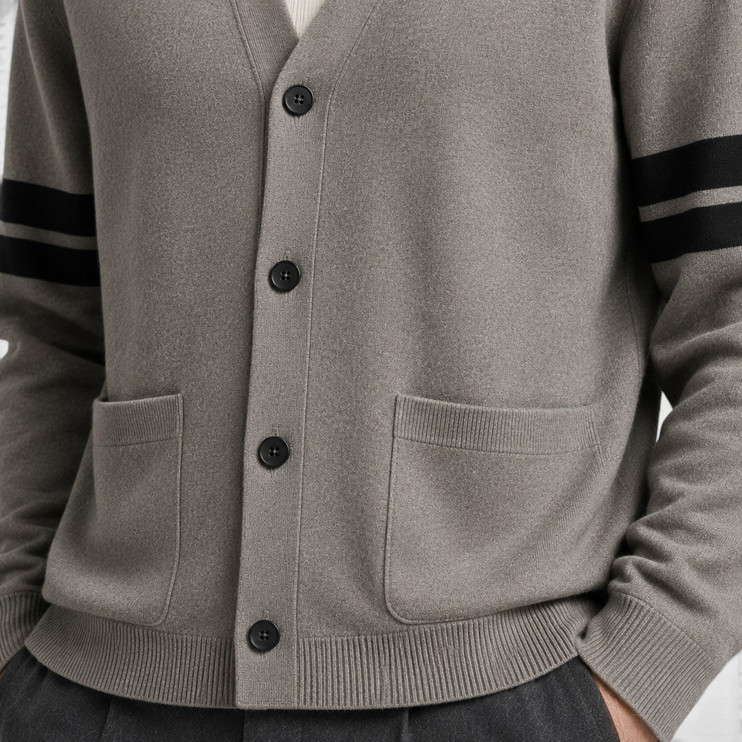 Men's Casual Knitted Stripe Detail Cardigan with Button Front