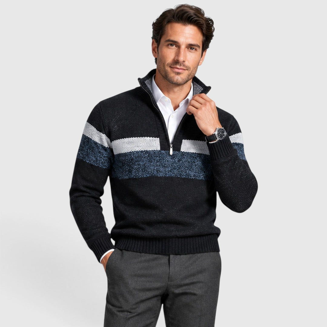Men's Casual Knitted Quarter Zip Jumper with Stand Collar