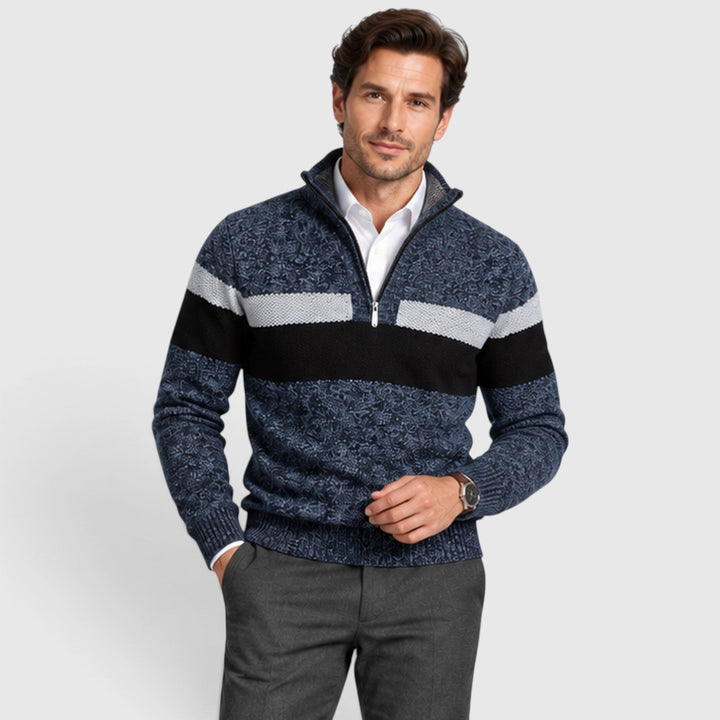 Men's Casual Knitted Quarter Zip Jumper with Stand Collar