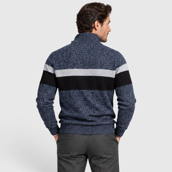 Men's Casual Knitted Quarter Zip Jumper with Stand Collar