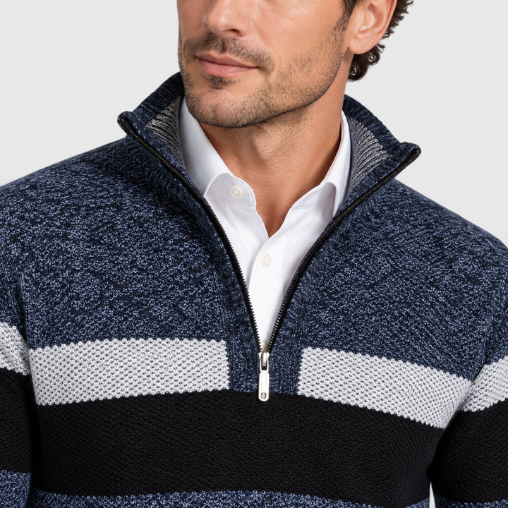 Men's Casual Knitted Quarter Zip Jumper with Stand Collar