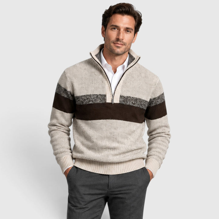 Men's Casual Knitted Quarter Zip Jumper with Stand Collar