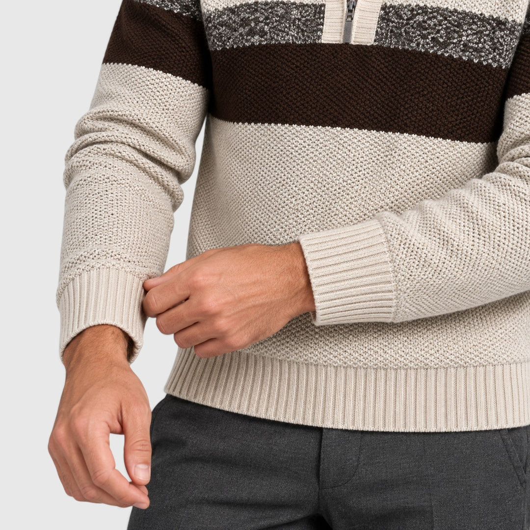 Men's Casual Knitted Quarter Zip Jumper with Stand Collar