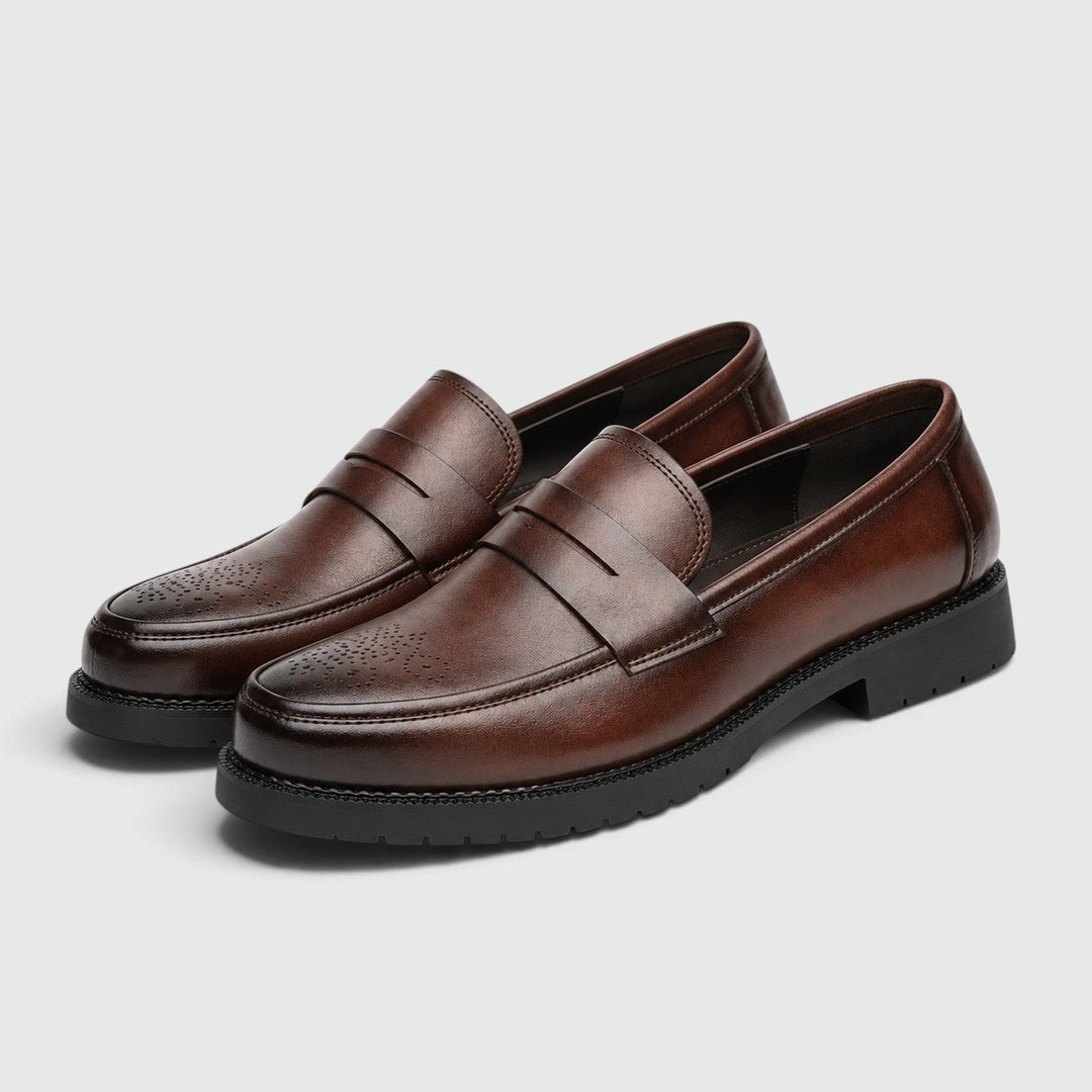 Men's Classic Leather Penny Loafers with Chunky Sole