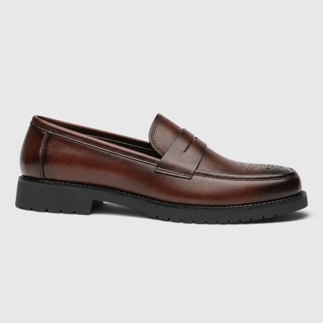 Men's Classic Leather Penny Loafers with Chunky Sole