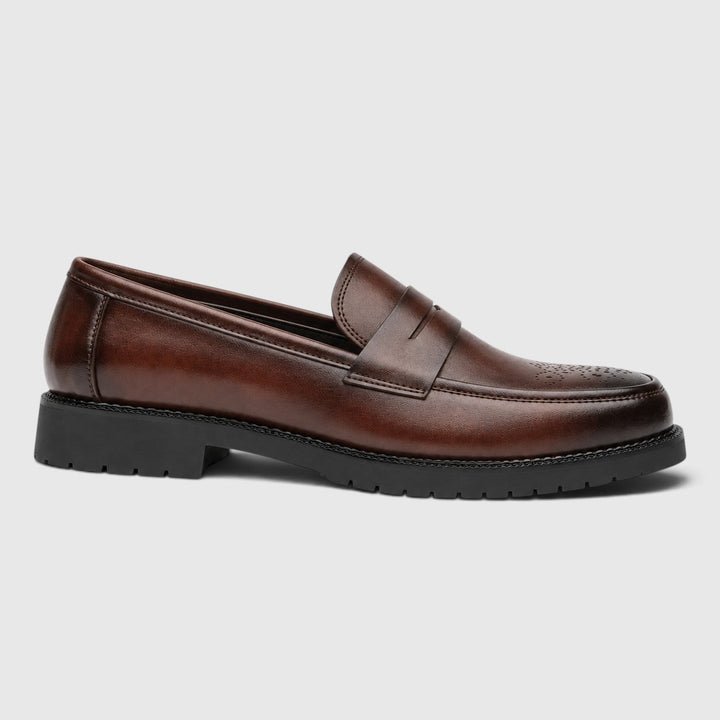 Men's Classic Leather Penny Loafers with Chunky Sole