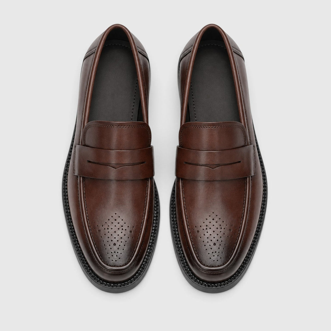 Men's Classic Leather Penny Loafers with Chunky Sole