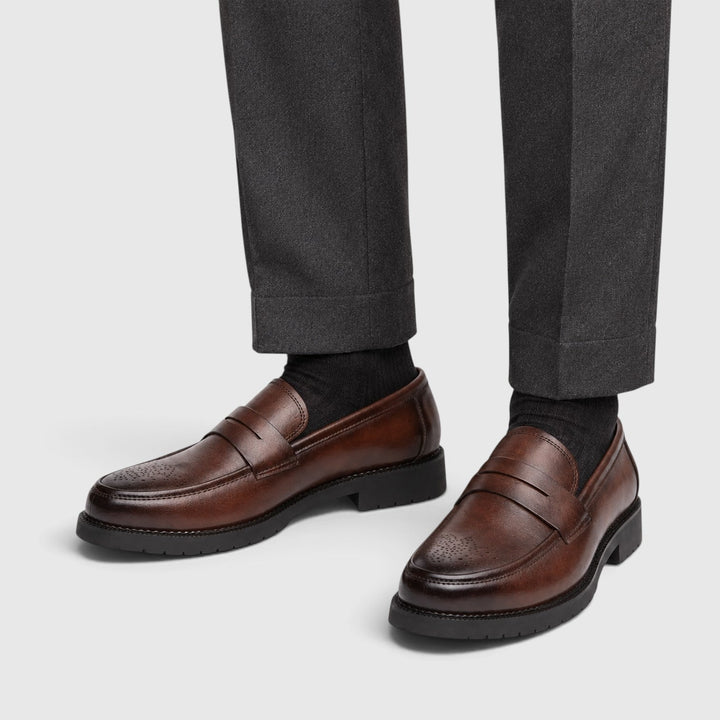 Men's Classic Leather Penny Loafers with Chunky Sole