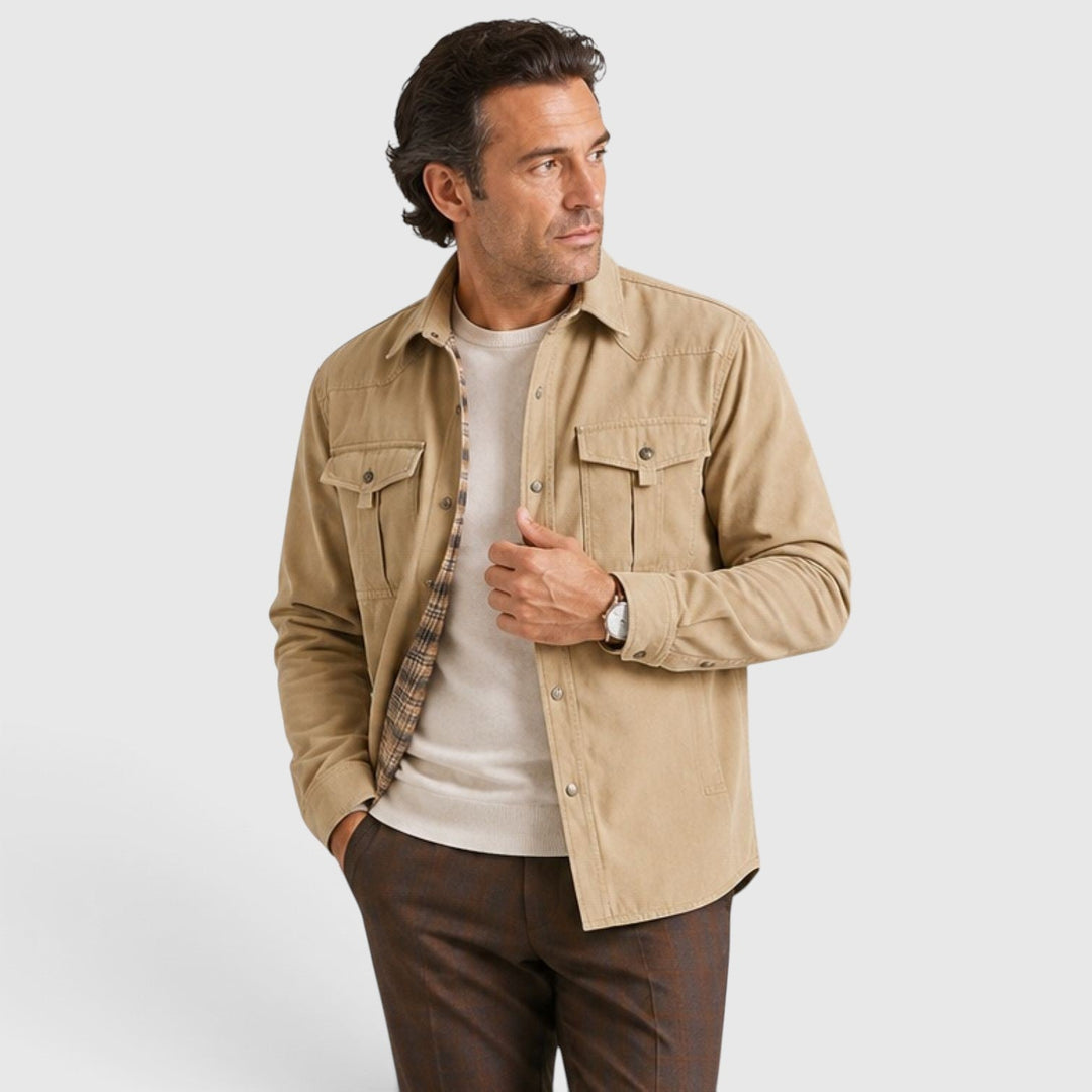 Men's Lightweight Cotton Overshirt with Button Closure