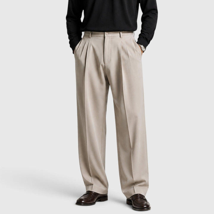 Men's Casual Loose Fit Pleated Cotton Trousers