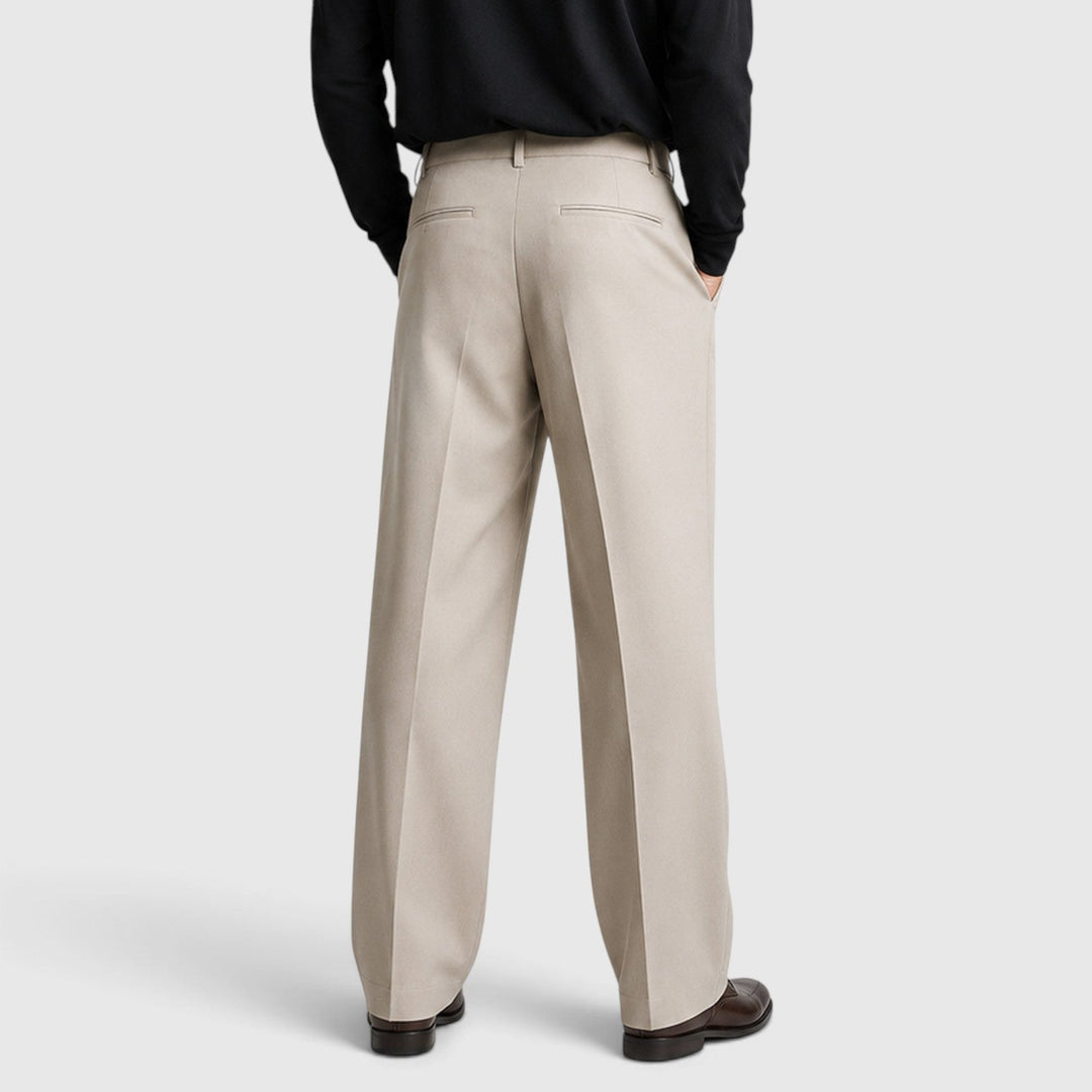 Men's Casual Loose Fit Pleated Cotton Trousers