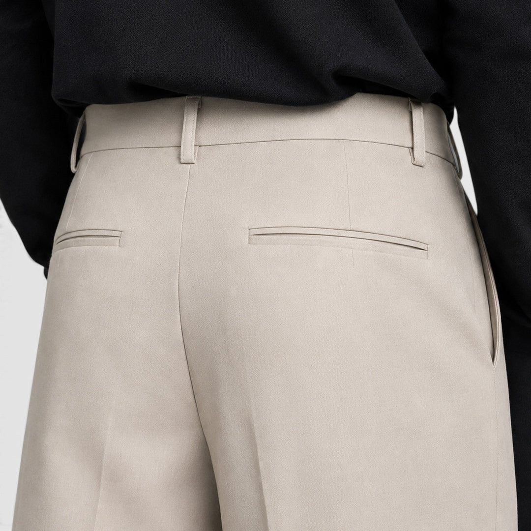 Men's Casual Loose Fit Pleated Cotton Trousers