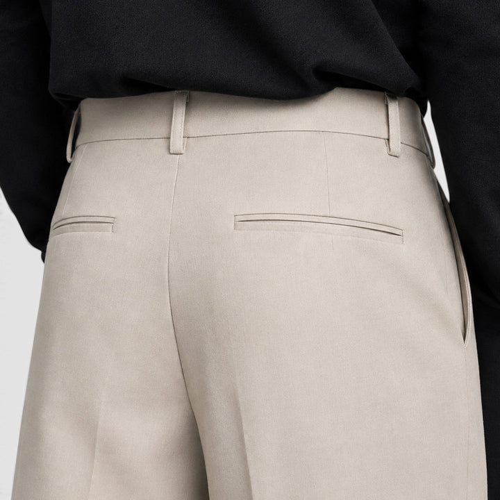 Men's Casual Loose Fit Pleated Cotton Trousers