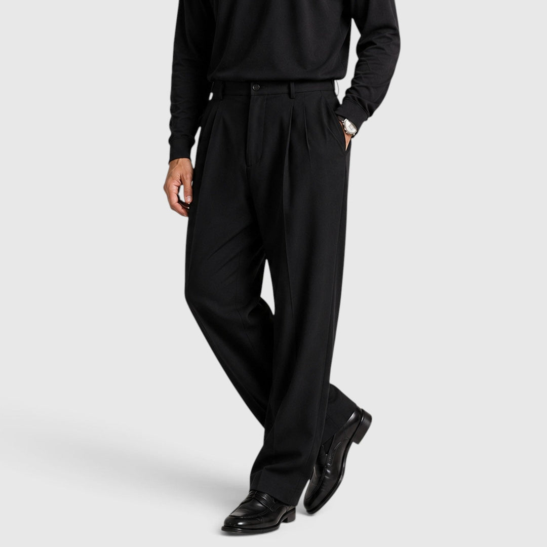Men's Casual Loose Fit Pleated Cotton Trousers