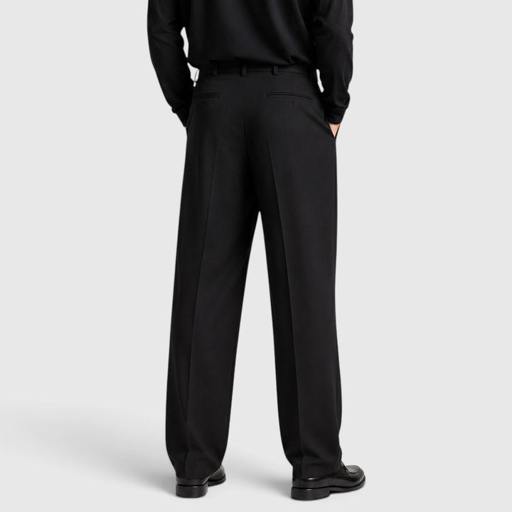 Men's Casual Loose Fit Pleated Cotton Trousers