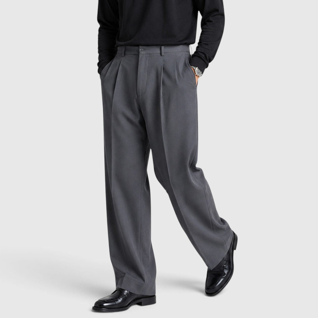 Men's Casual Loose Fit Pleated Cotton Trousers