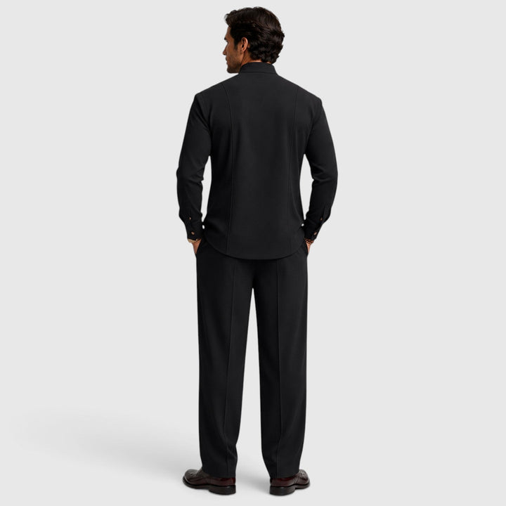 Men's Casual Mandarin Collar Cotton Two-Piece Set with Wide-Leg