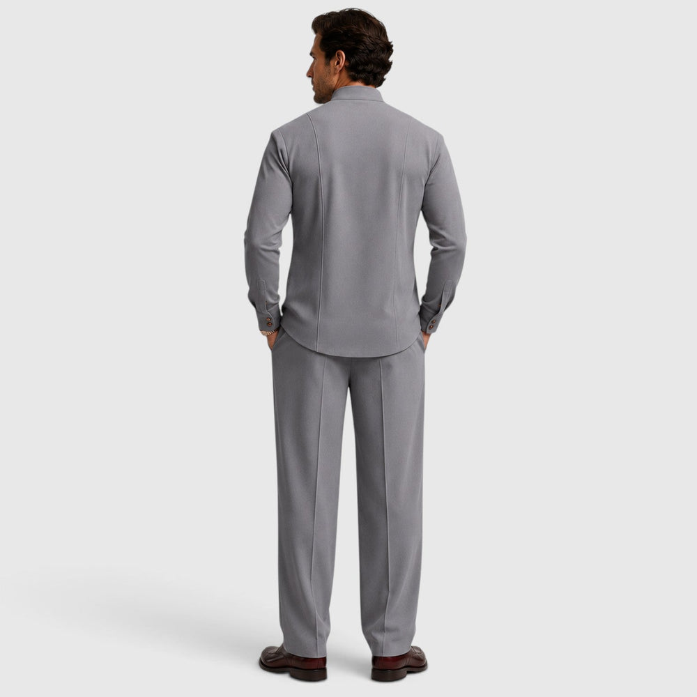 Men's Casual Mandarin Collar Cotton Two-Piece Set with Wide-Leg