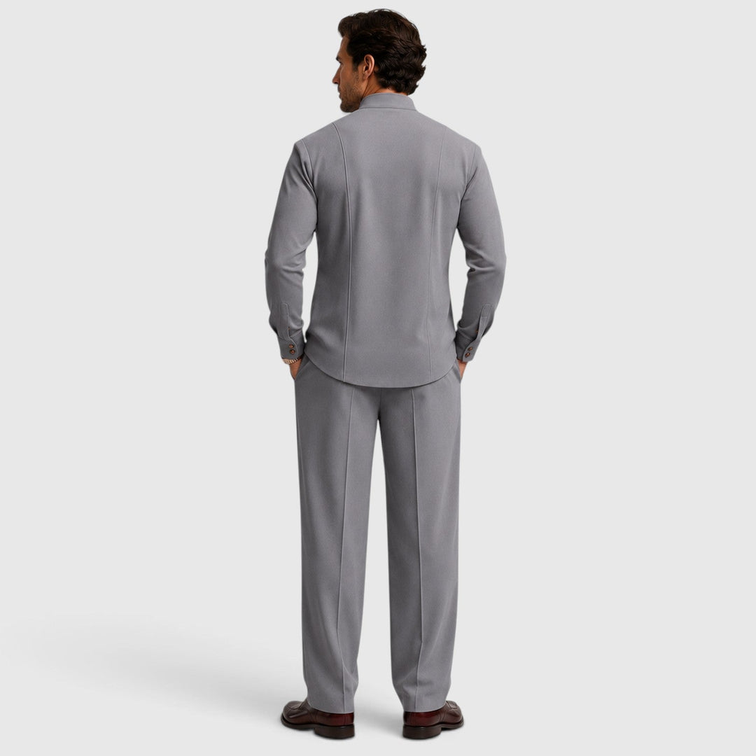 Men's Casual Mandarin Collar Cotton Two-Piece Set with Wide-Leg