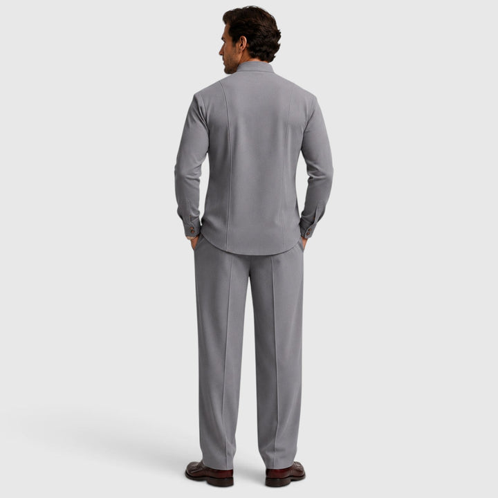 Men's Casual Mandarin Collar Cotton Two-Piece Set with Wide-Leg