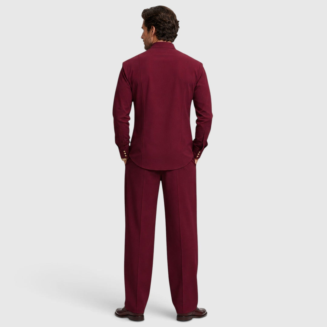 Men's Casual Mandarin Collar Cotton Two-Piece Set with Wide-Leg