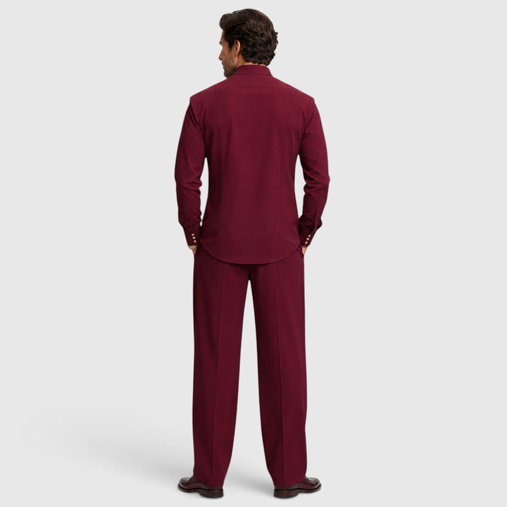 Men's Casual Mandarin Collar Cotton Two-Piece Set with Wide-Leg