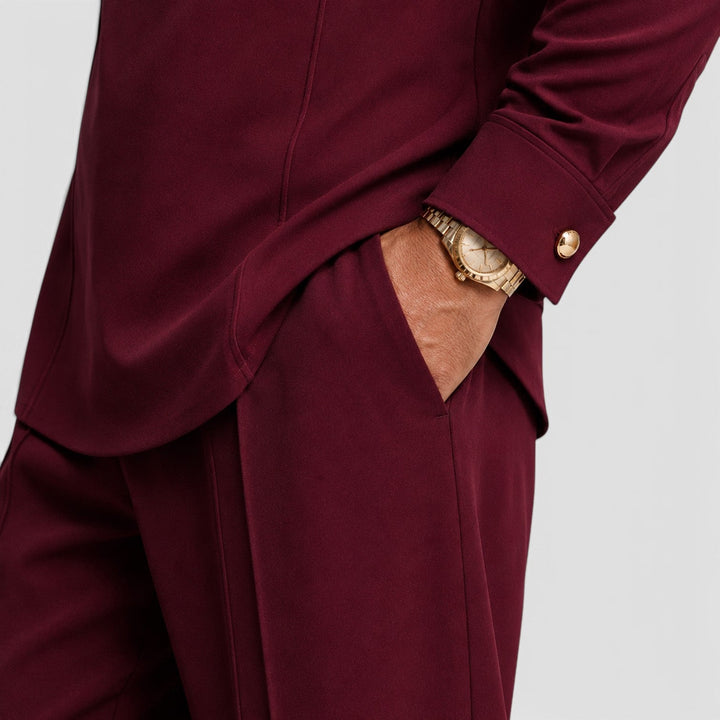 Men's Casual Mandarin Collar Cotton Two-Piece Set with Wide-Leg