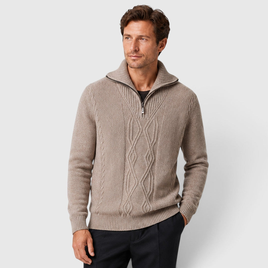 Men's Classic Pure Wool Stand Collar Diamond Knit Sweater