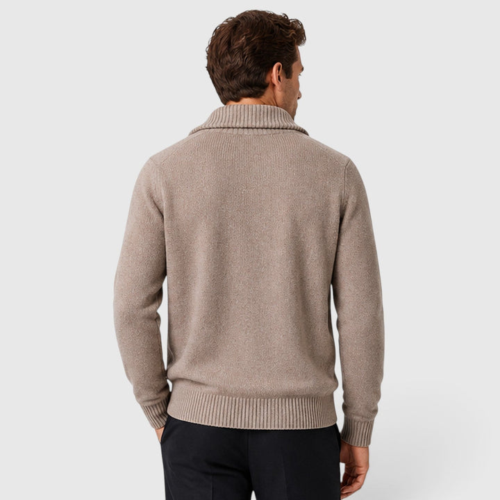 Men's Classic Pure Wool Stand Collar Diamond Knit Sweater