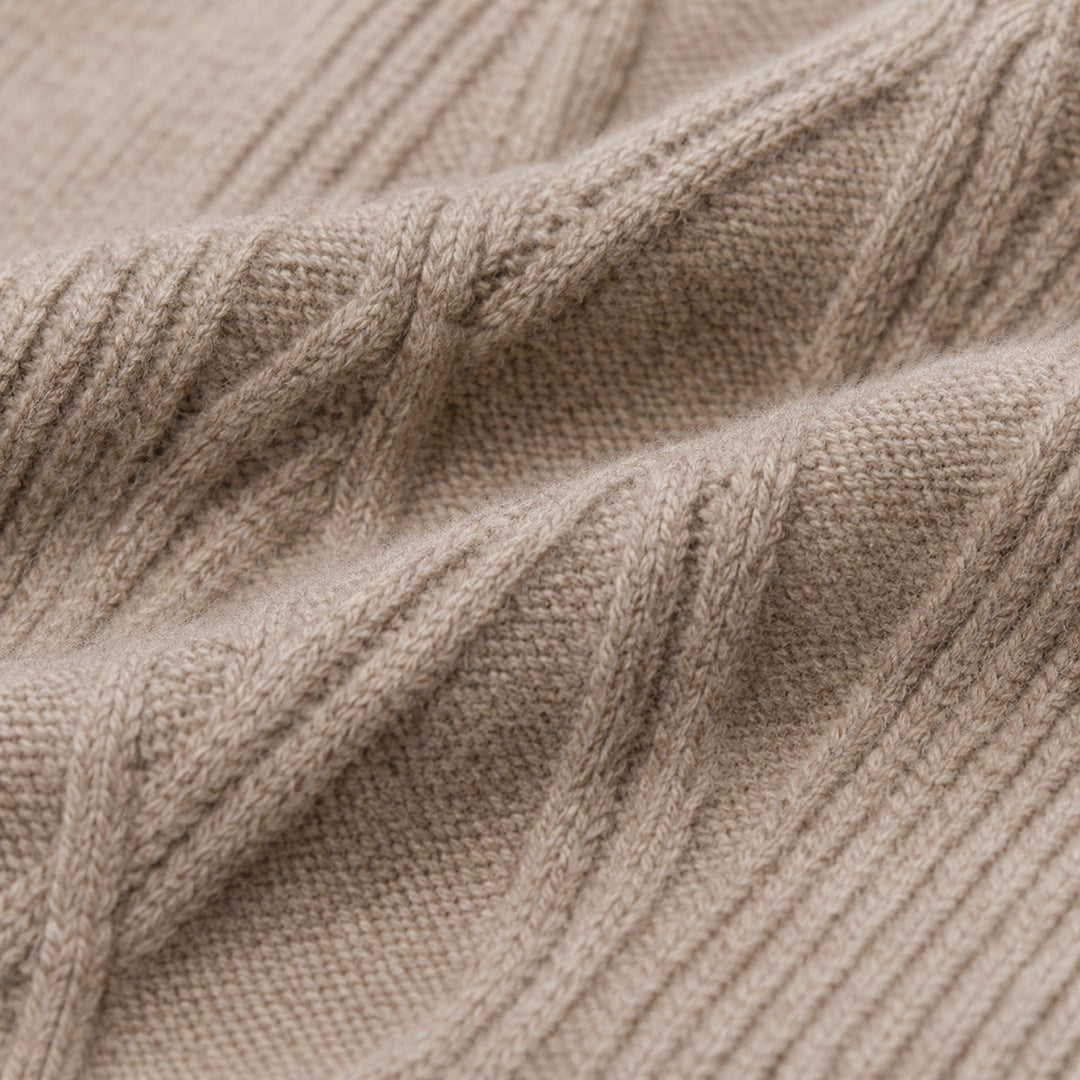 Men's Classic Pure Wool Stand Collar Diamond Knit Sweater