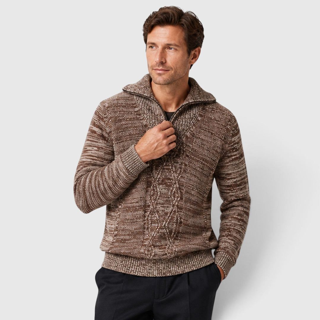 Men's Classic Pure Wool Stand Collar Diamond Knit Sweater