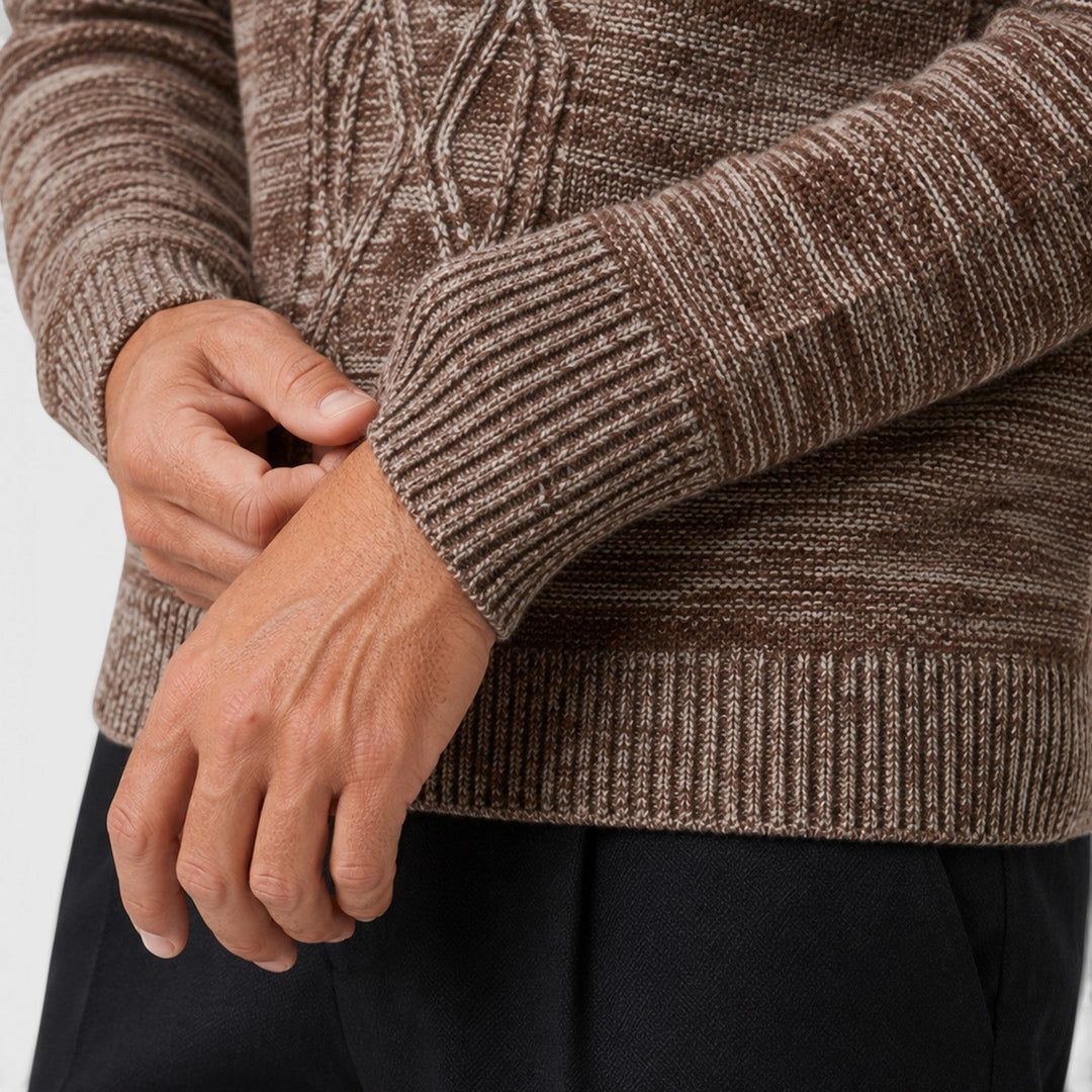 Men's Classic Pure Wool Stand Collar Diamond Knit Sweater