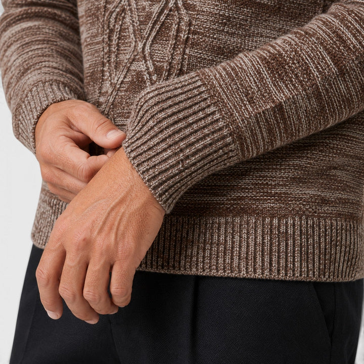 Men's Classic Pure Wool Stand Collar Diamond Knit Sweater