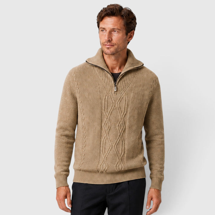Men's Classic Pure Wool Stand Collar Diamond Knit Sweater