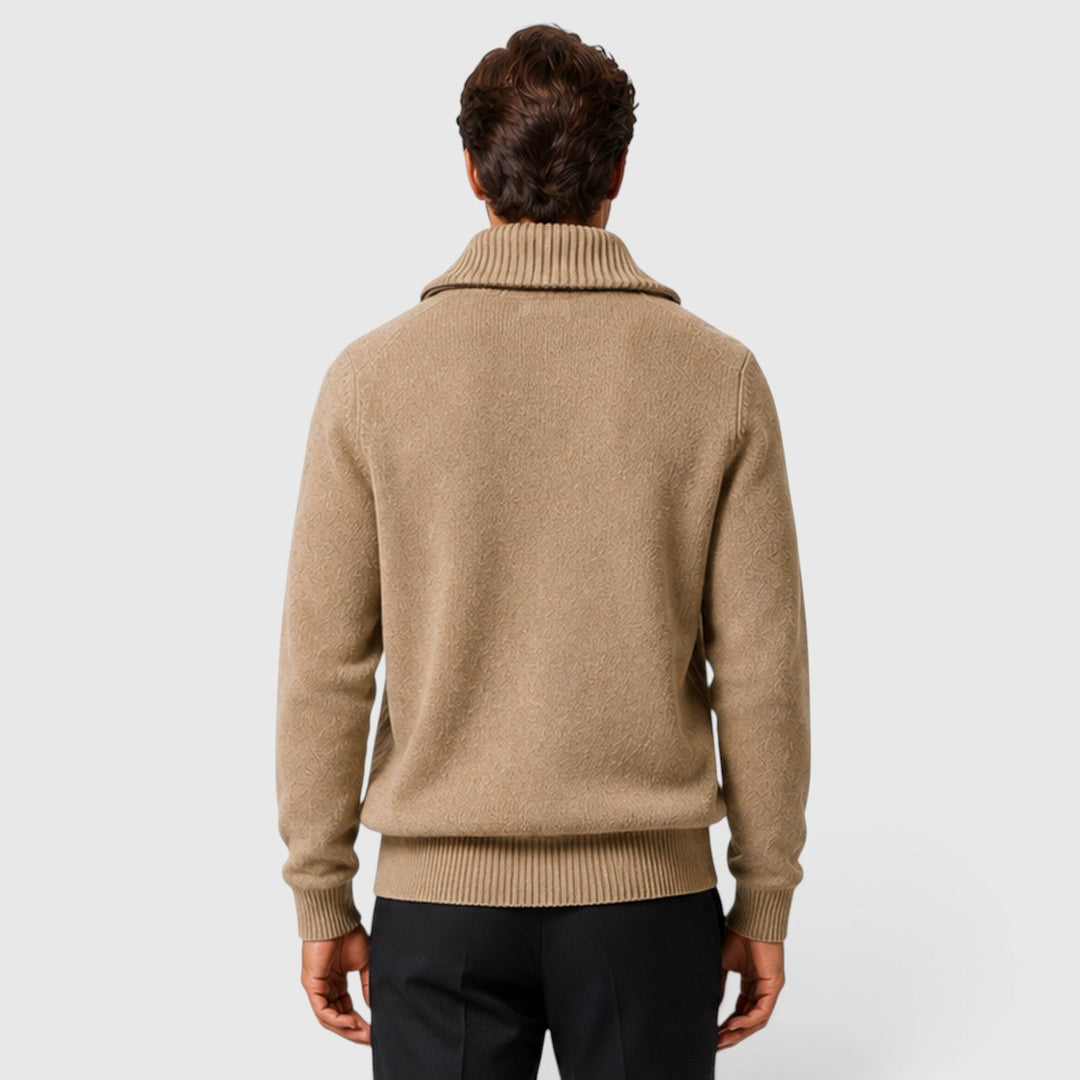Men's Classic Pure Wool Stand Collar Diamond Knit Sweater