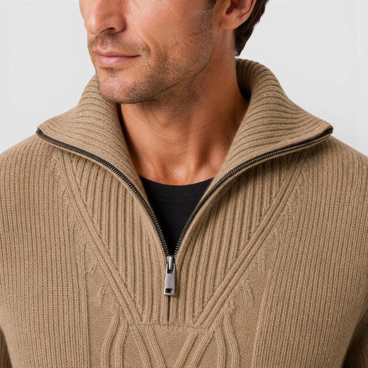 Men's Classic Pure Wool Stand Collar Diamond Knit Sweater