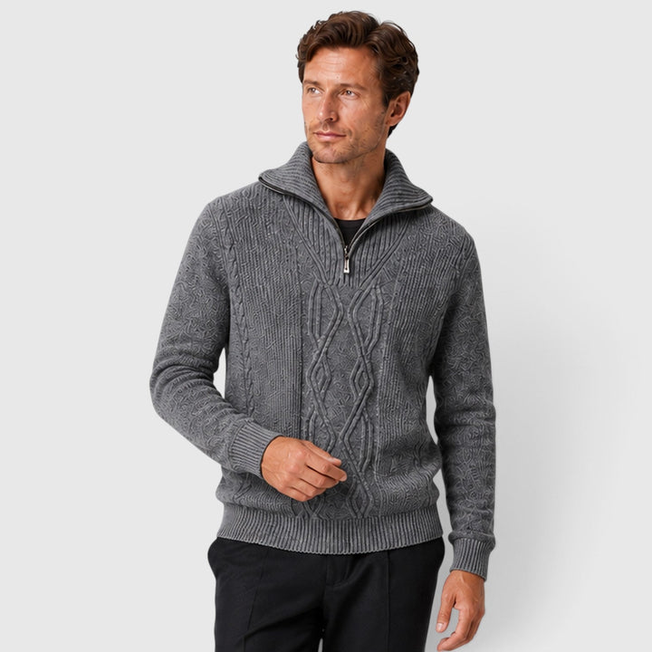 Men's Classic Pure Wool Stand Collar Diamond Knit Sweater