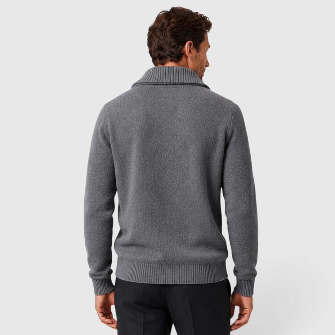 Men's Classic Pure Wool Stand Collar Diamond Knit Sweater